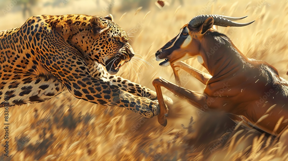 Wall mural leopard attack the prey