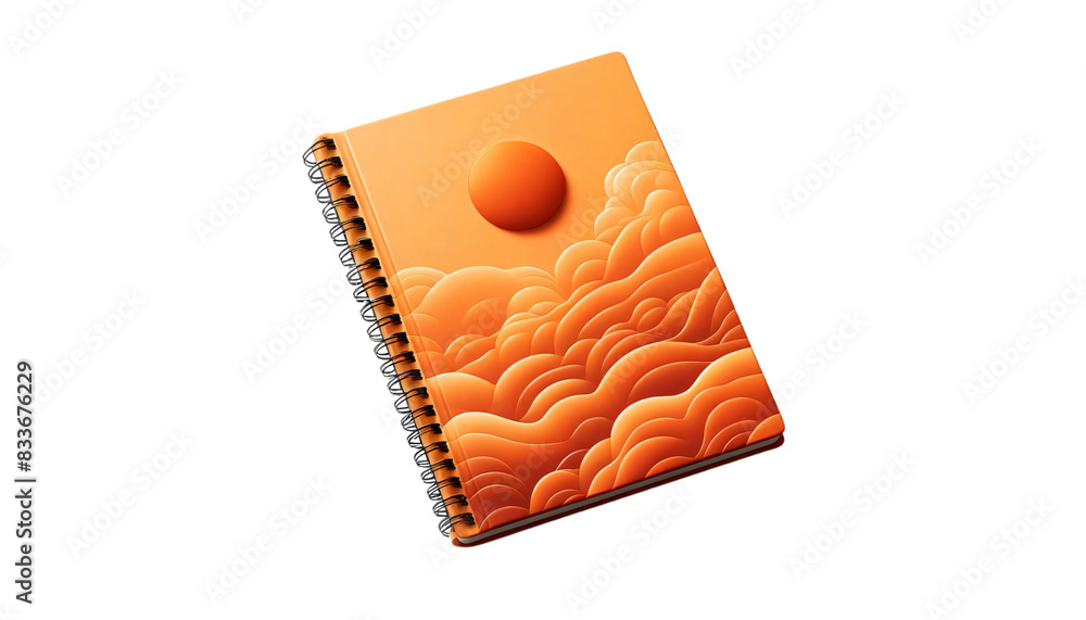 Poster an orange spiral-bound notebook on a transparent background. the notebook has a smooth cover