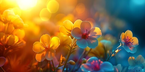 Wildflower Blooms at Sunset in Summer and Spring Evenings. Concept Wildflower Blooms, Sunset Views, Summer Evenings, Spring Evenings