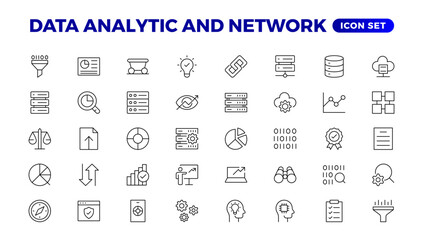 Big data analysis thin line icon set. Data processing outline pictograms for website and mobile app GUI. Digital analytics simple UI, UX vector icons