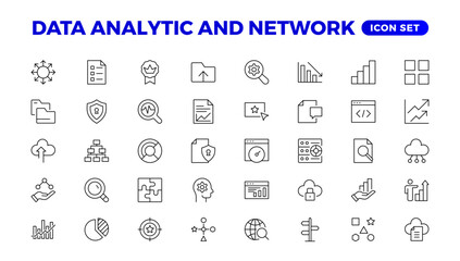 Big data analysis thin line icon set. Data processing outline pictograms for website and mobile app GUI. Digital analytics simple UI, UX vector icons