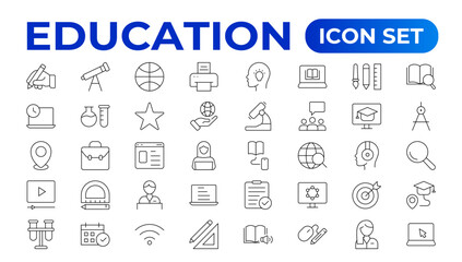 Education line icon collection. Set of vector line icons of education for modern concepts, web, and apps. Set of flat signs and symbols for web and apps.