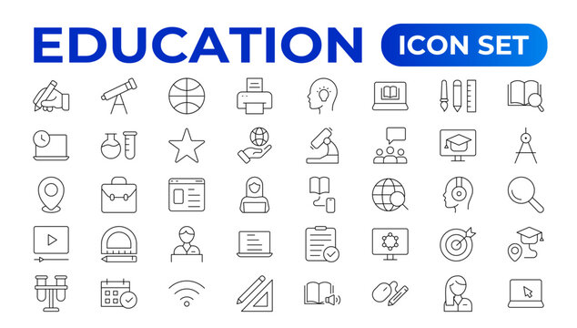Education line icon collection. Set of vector line icons of education for modern concepts, web, and apps. Set of flat signs and symbols for web and apps.