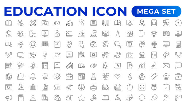 Education line icon collection. Set of vector line icons of education for modern concepts, web, and apps. Set of flat signs and symbols for web and apps.