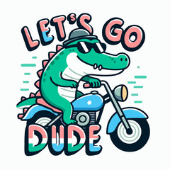 cool crocodile vector with relaxed face riding a motorbike t-shirt art design