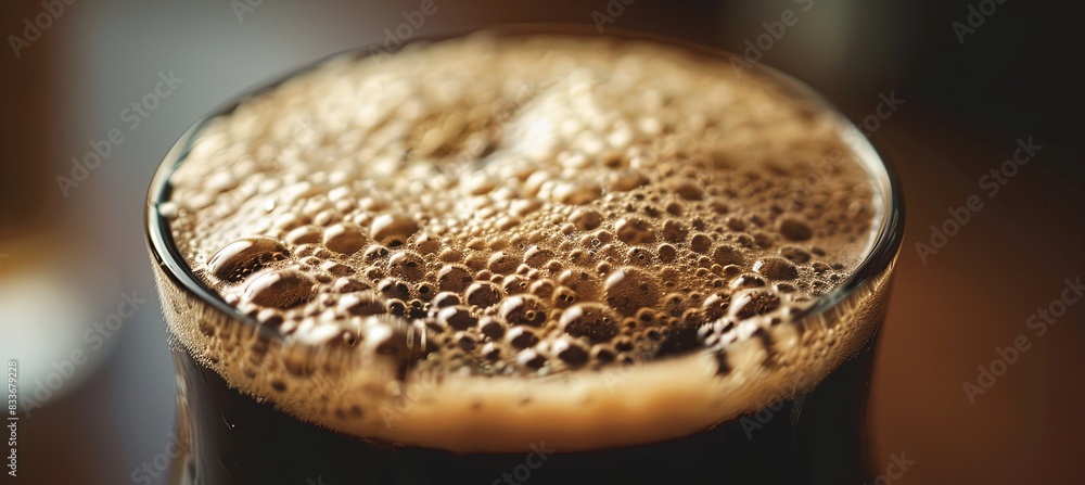 Sticker Dark Stout Beer with Creamy Foam: A close-up of a glass of stout beer, emphasizing the deep, dark color of the beer and the creamy