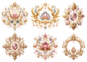 Golden gem Thai art, gold line Thai diamond pink crystal