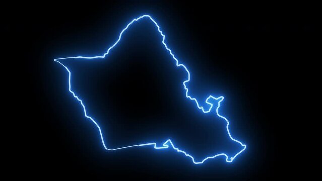 map of Honolulu in Hawaii with a neon effect that glows blue
