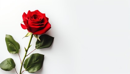 Elegant red rose on white background, perfect for romantic and nature-themed designs, symbolizing love, beauty, and passion.