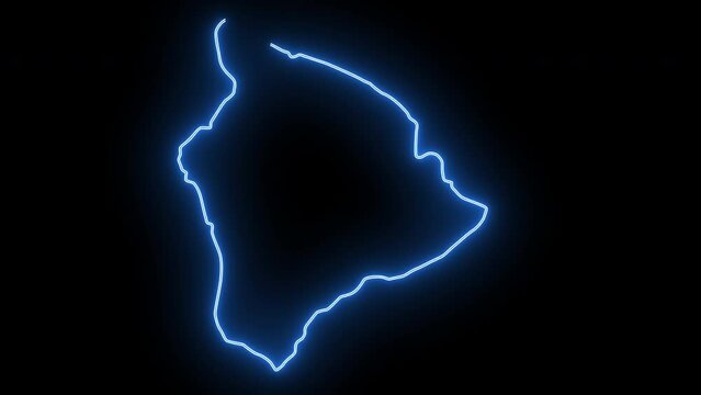 map of Kohala in Hawaii with a neon effect that glows blue