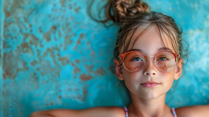 Naklejka premium Young Girl in Glasses and Pink Tank Top