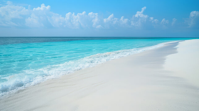 a serene beach with white sand and turquoise water, ideal for relaxing backgrounds