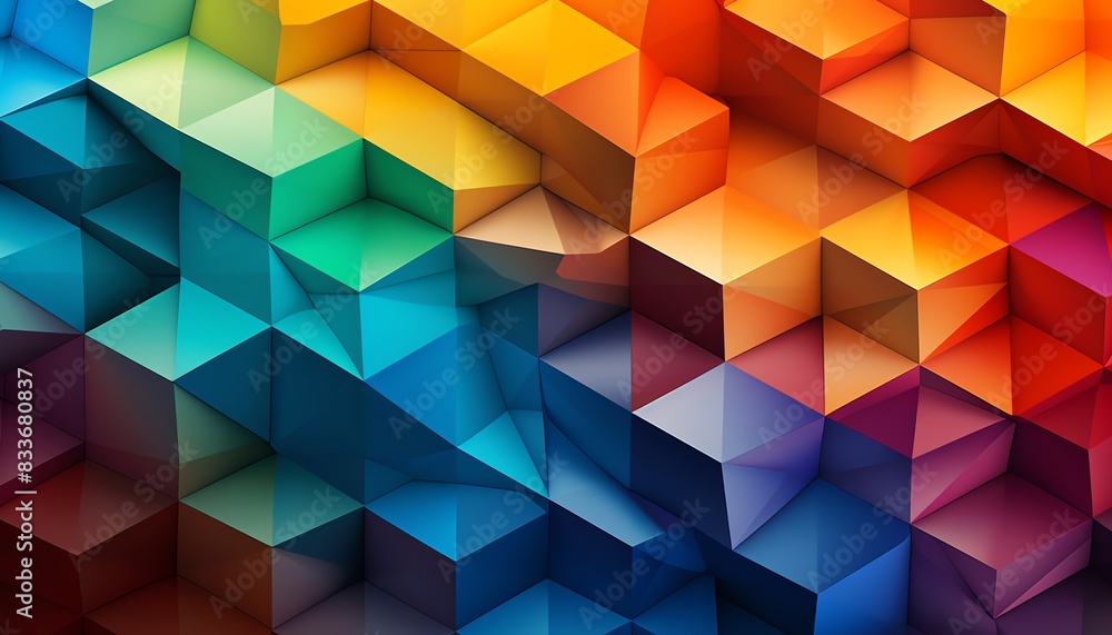 Poster vibrant and colorful geometric abstract background with 3d blocks creating a stunning visual effect,