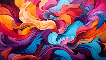 Vibrant abstract painting with flowing curves and rich colors, creating a dynamic and captivating visual experience. Ideal for creative projects.