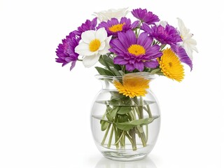 Isolated flower-filled photo vase on a white background