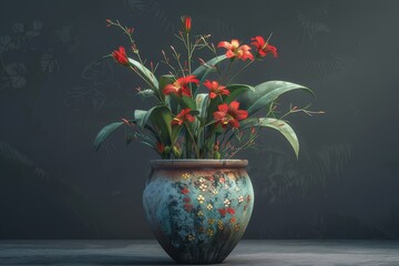 Flowers in aesthetic pots on pastel colors background
