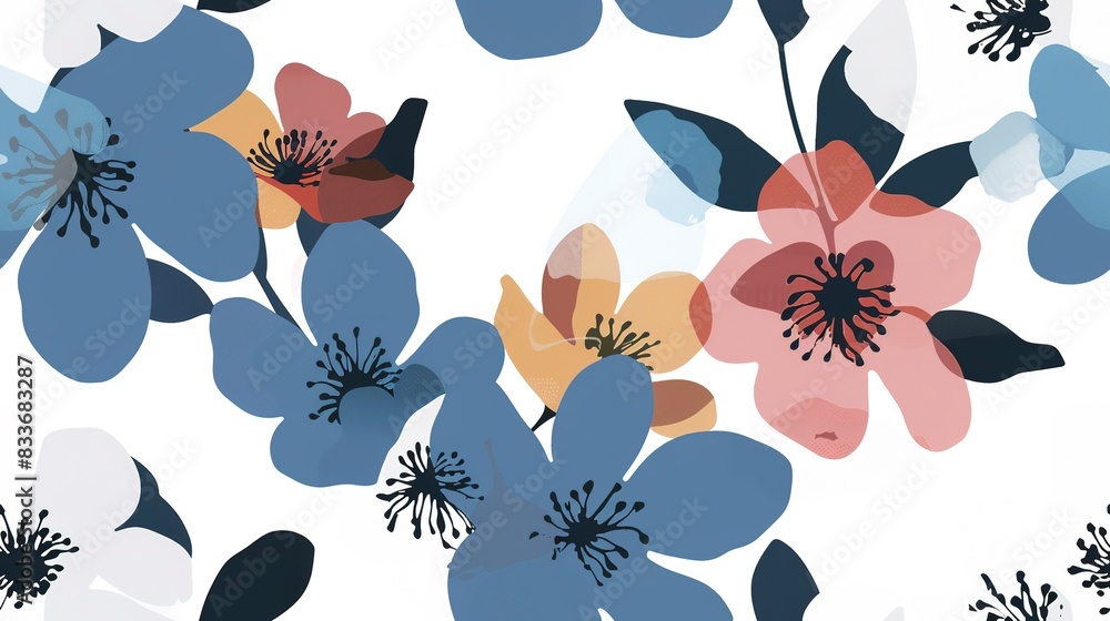 Poster sleek blossoms flat design side view modern theme animation complementary color scheme. seamless pat