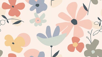 Flower wallpaper flat design top view minimalist theme cartoon drawing colored pastel. Seamless Pattern, Fabric Pattern.