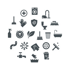 Cleaning icon set. Flat vector illustration. White background.