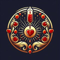 Fototapeta premium AI Generate of Blood Donation, Donor Darah, Blood Pack, Blood Transfusion, Logo Concept Stock Vector with Dark Black Background.