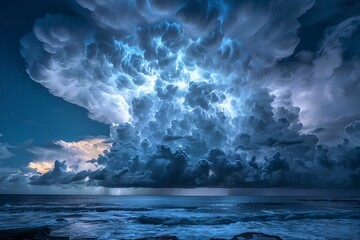 The chaotic beauty of a thunderstorm over the ocean