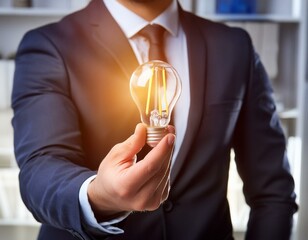 Business man holding light bulb.Business and Innovative idea concept design.