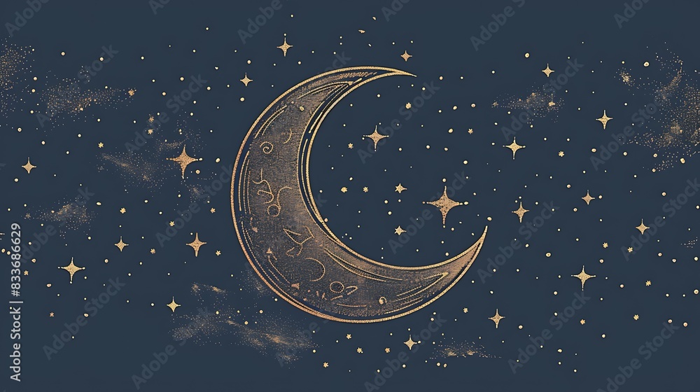 Wall mural A beautiful and unique illustration of a crescent moon. The moon is a symbol of hope, new beginnings, and growth. - Wall murals