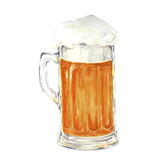 Beer mug with foam head clipart. Watercolor illustration of Oktoberfest amber ale drink. Pint of craft brown beverage for Brewery, bar design illustration for menu, flyer, marketing, festival, party