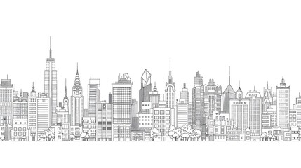 Naklejka premium Minimalist Urban Clean Outline Drawing of a City Skyline Ready for Color and Design