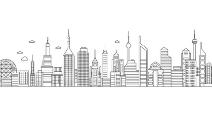 Fototapeta premium Minimalist Urban City Skyline Outline Awaiting Design and Color