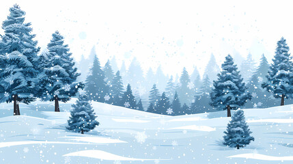 Fototapeta premium Winter landscape with white pine trees on snow vector image