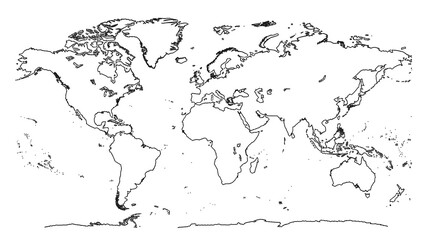 Minimalist Outline Drawing of a World Map - Detailed Cartographic for Customization and Education
