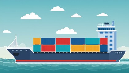 Obraz premium Cargo container ship, cargo vessel ship carrying container and running for import or export