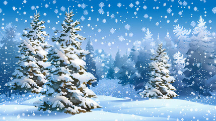 Winter landscape with white pine trees on snow vector image