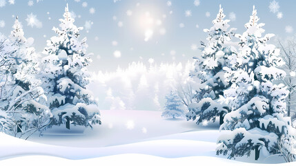 Winter landscape with white pine trees on snow vector image