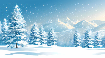 Obraz premium Winter landscape with white pine trees on snow vector image