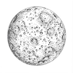 Detailed Intricate Line Drawing of the Lunar Surface Showcasing Celestial Design for Scientific or