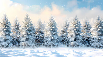 Fototapeta premium Winter landscape with white pine trees on snow vector image
