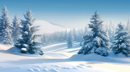 Winter landscape with white pine trees on snow vector image