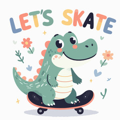 vector cute crocodile with skateboard t-shirt art design