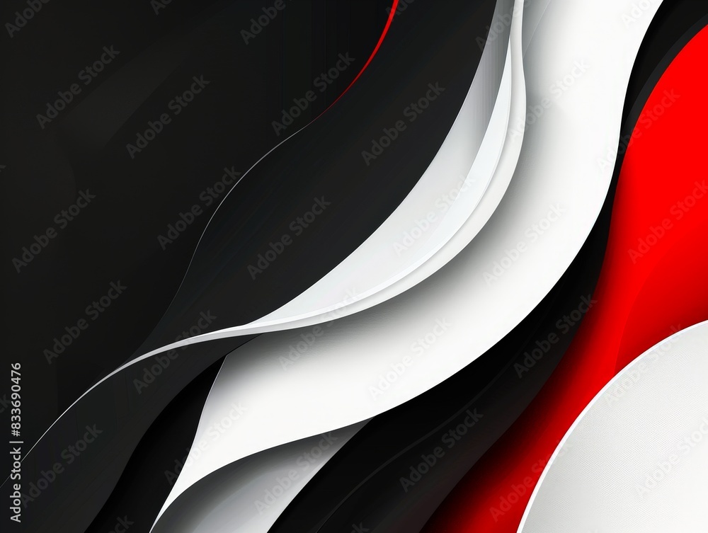 Poster black, white and red vector background with wave shapes for presentation design mockup template