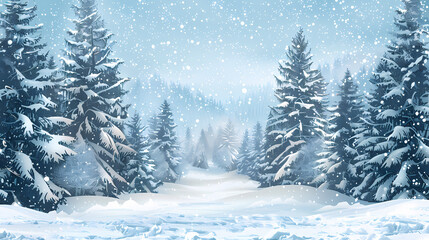 Winter landscape with white pine trees on snow vector image