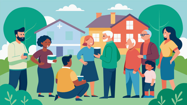 A neighborhood meeting with residents taking turns sharing safety tips and strategies to keep their community safe.. Vector illustration