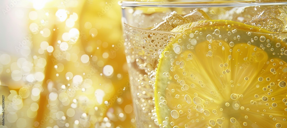 Poster Lemon Soda with Citrus Slices: A photorealistic image of a glass