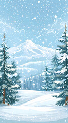 Obraz premium Winter landscape with white pine trees on snow vector image