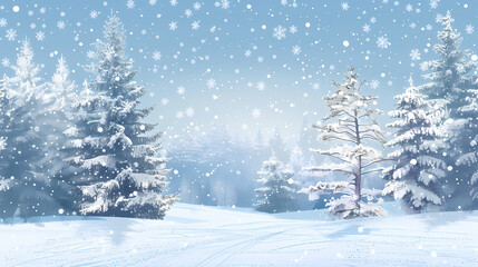 Winter landscape with white pine trees on snow vector image