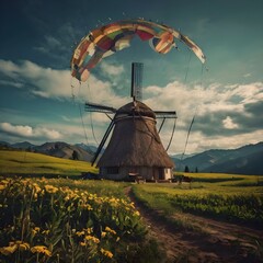 windmill in the field of wheat
