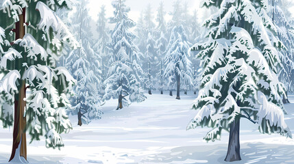 Winter landscape with white pine trees on snow vector image