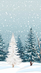 Winter landscape with white pine trees on snow vector image