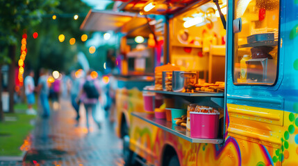 Fototapeta premium foodtruck at a fgastronomy festival at night